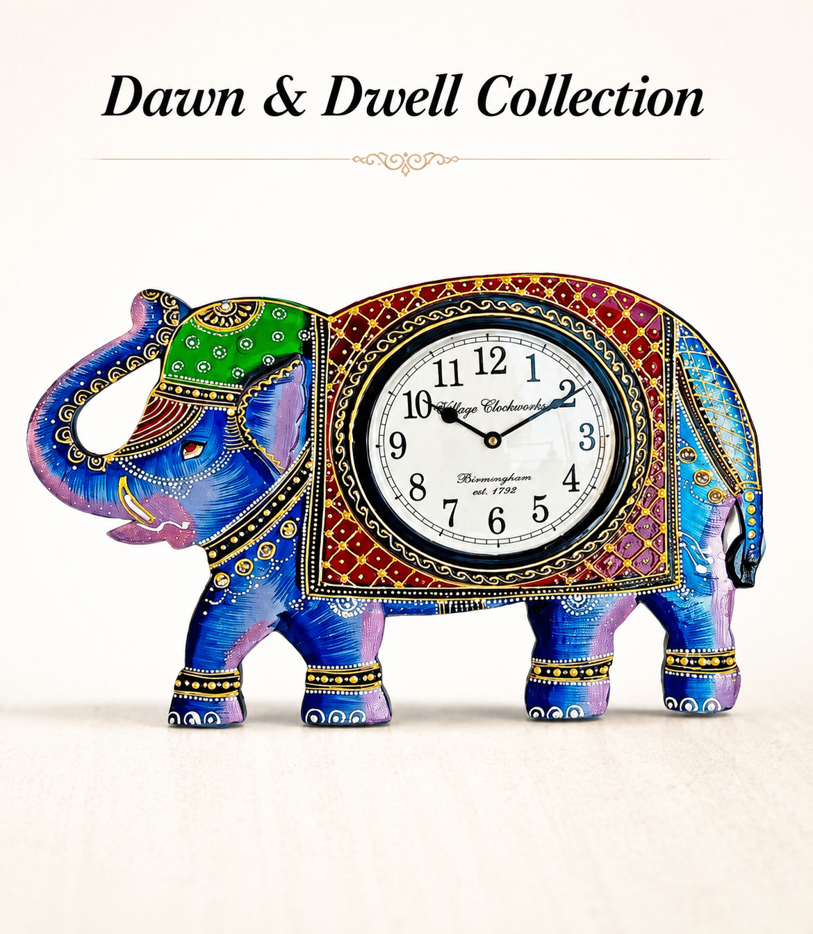 Traditional Hand-Painted Elephant Clock – Festive & Ethnic Home Décor