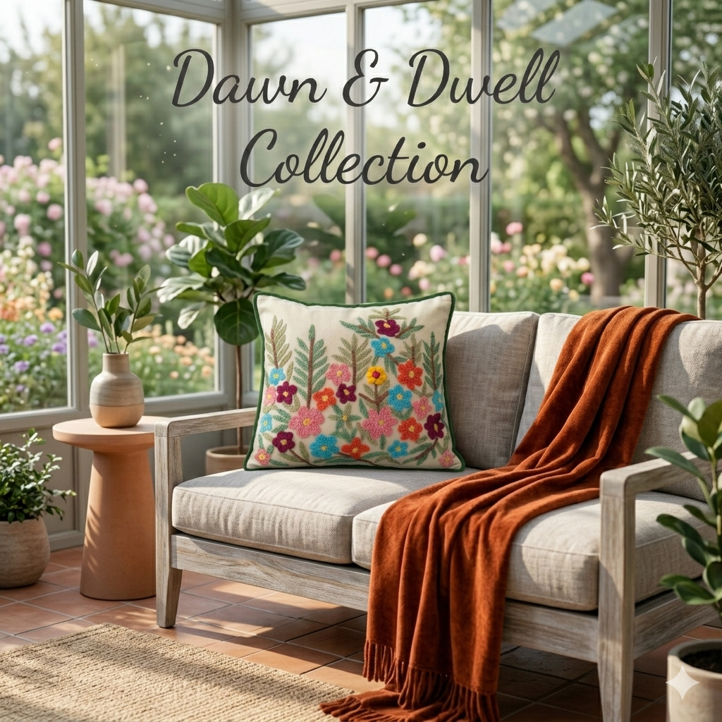 Handmade Textured Floral Cushion Cover – Multicolour Embroidery, Cotton, 40x40 cm (16x16”)