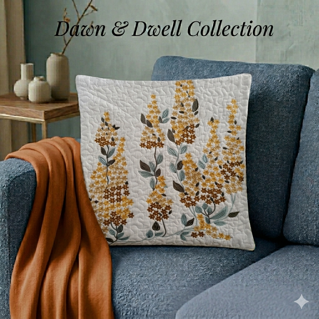 Handmade Quilted Floral Cushion Cover – Embroidered Cotton, Neutral Tones, 40x40 cm (16x16”)