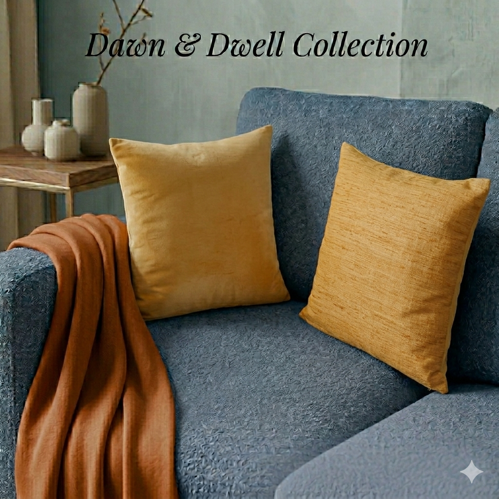 Golden Velvet & Silk Cushion Cover – Dual Texture Decorative Throw Pillow Case, 50x50 cm (20x20”)