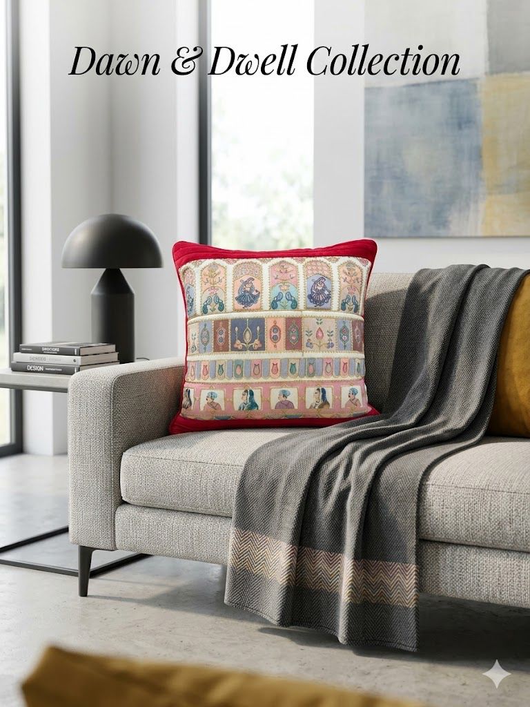Handmade Textured Floral Cushion Cover – Multicolour Embroidery, Cotton, 40x40 cm (16x16”)