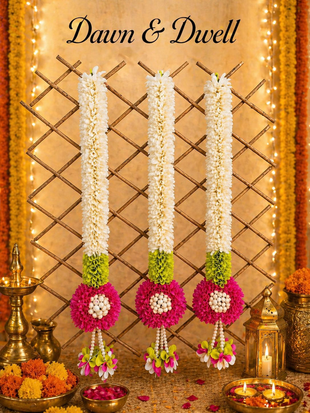 Mogra & Pearl Garland | Artificial Flower Mala for Pooja, Weddings & Festive Décor