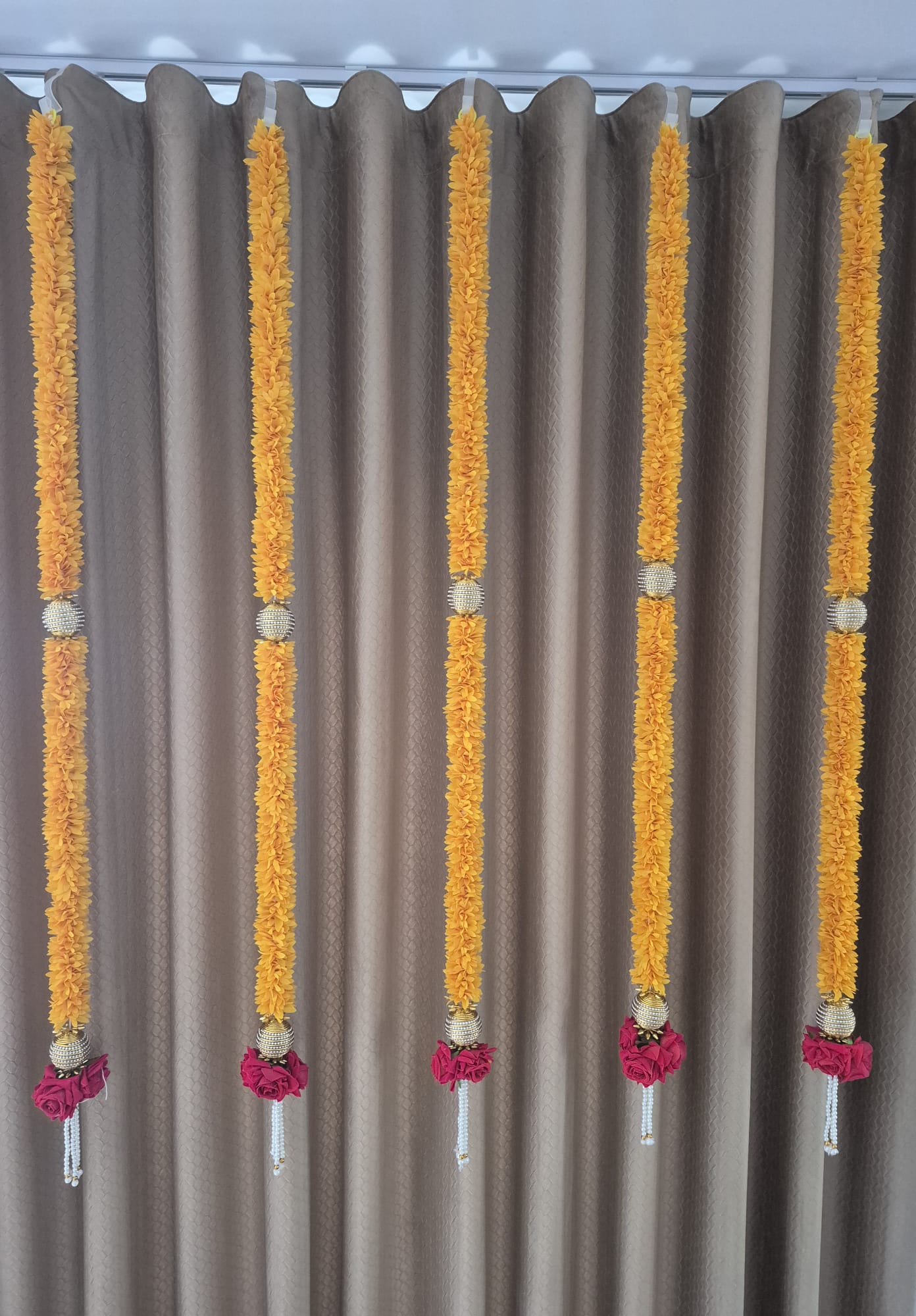 Marigold Floral Hanging Strings with Pearl Tassels – Festive Décor Collection