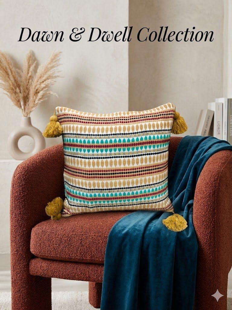 Handmade Woven Cushion Cover with Tassel at corners, Neutral Tones, 40x40 cm (16x16”)