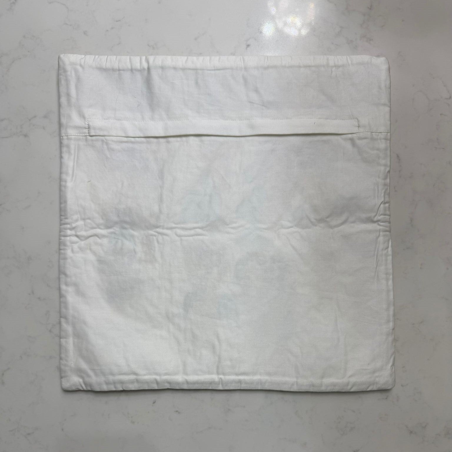 Handmade Quilted Floral Cushion Cover – Embroidered Cotton, Neutral Tones, 40x40 cm (16x16”)