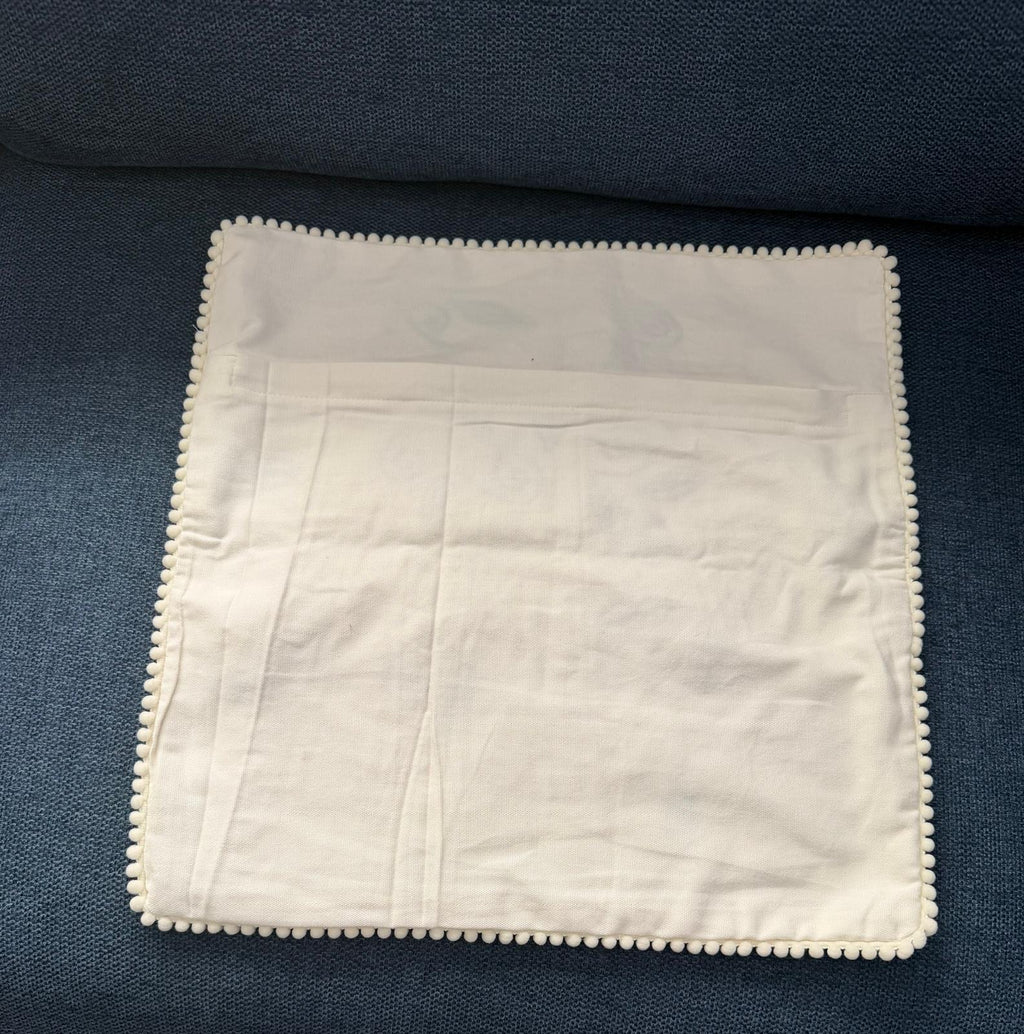 Handmade Textured Floral Cushion Cover – Embroidered Cotton, Neutral Tones, 40x40 cm (16x16”)